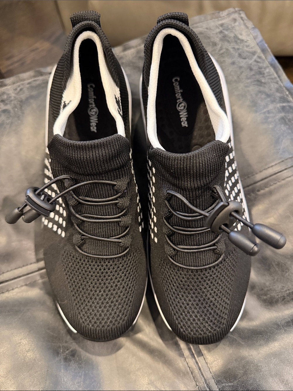 Women's Black Knit Athletic Slip-On Sneakers with Toggle Laces